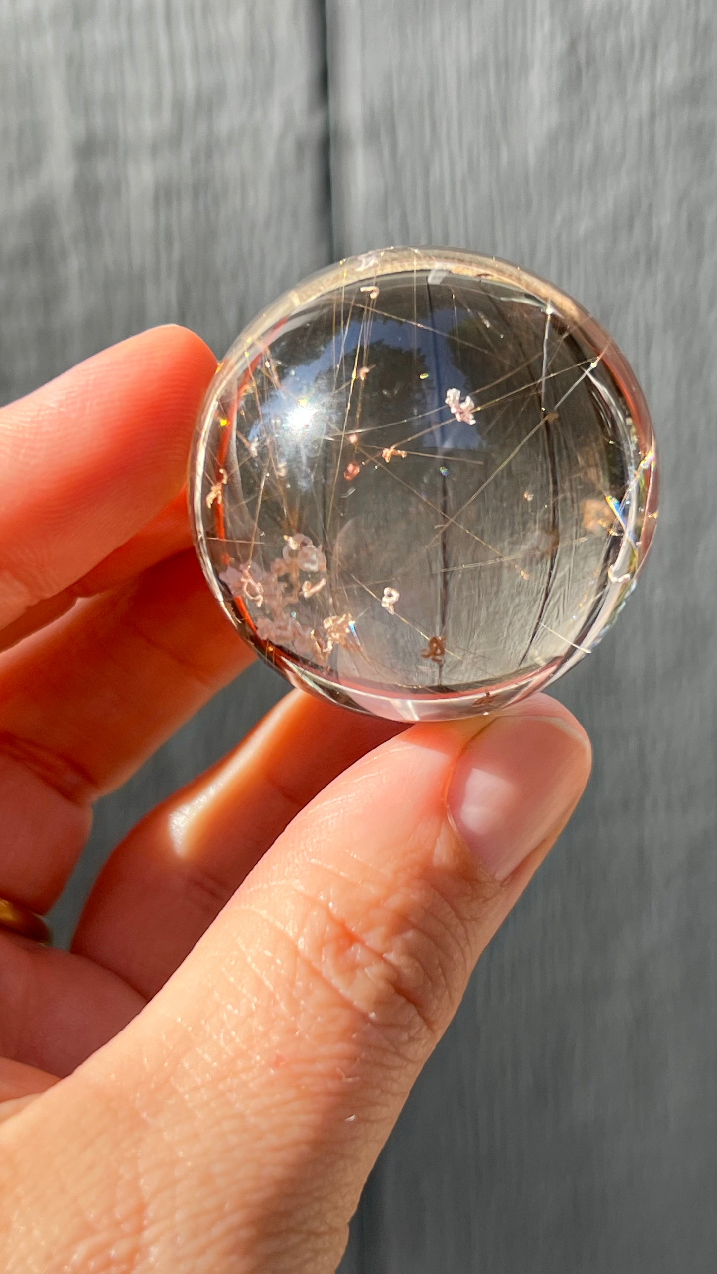 Gold Rutile Quartz Sphere with Unique Inclusions