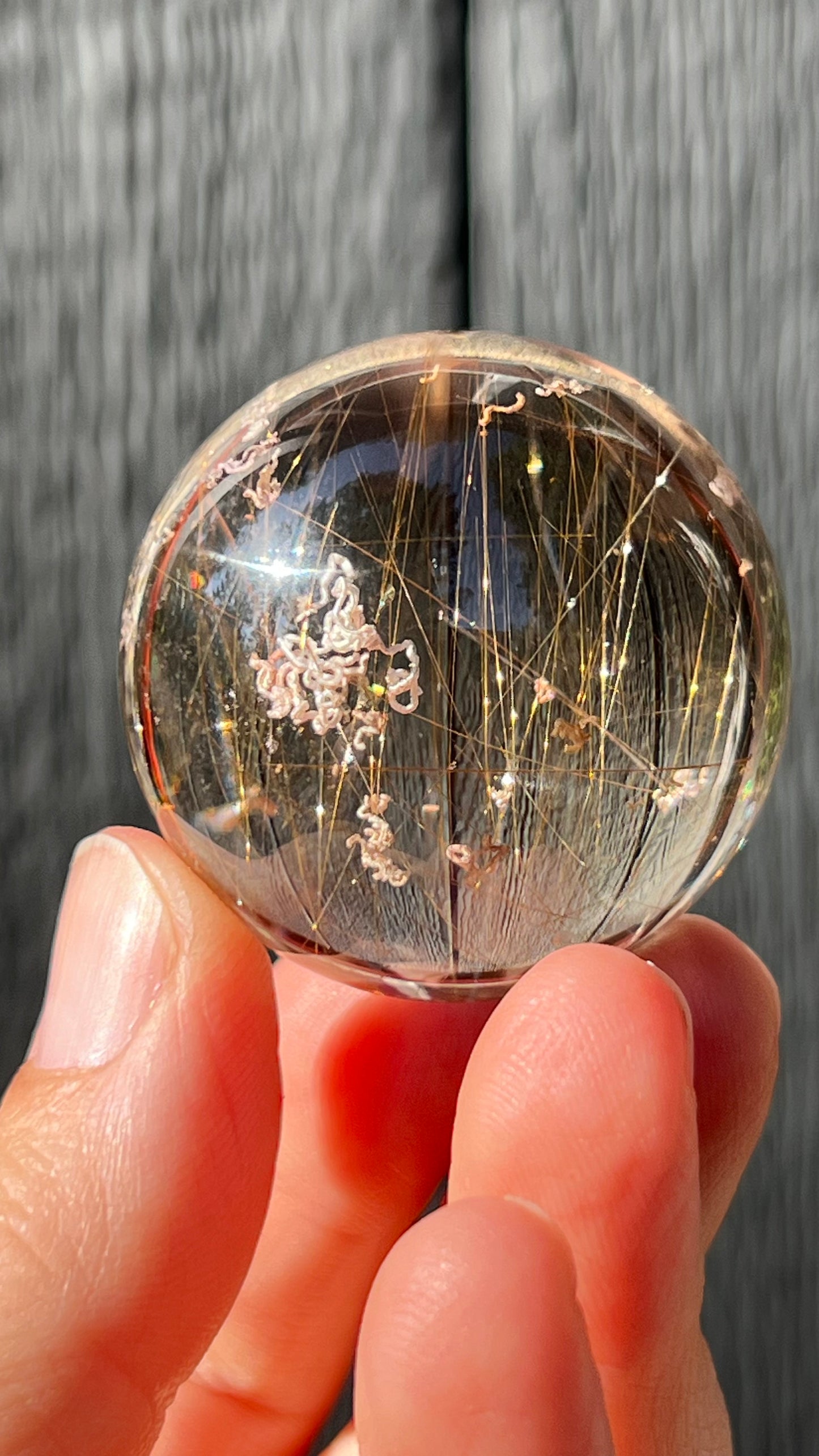Gold Rutile Quartz Sphere with Unique Inclusions