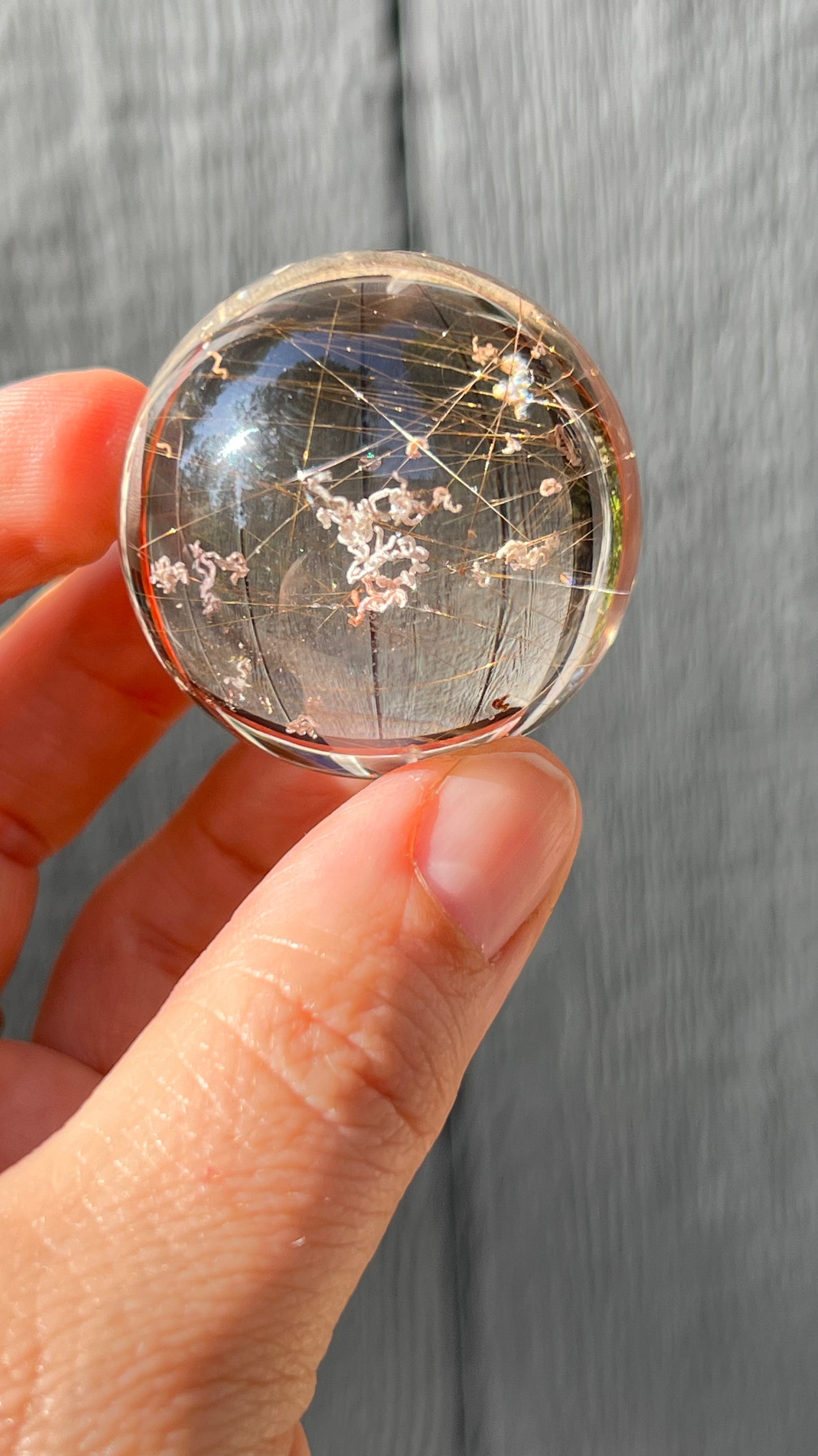 Gold Rutile Quartz Sphere with Unique Inclusions