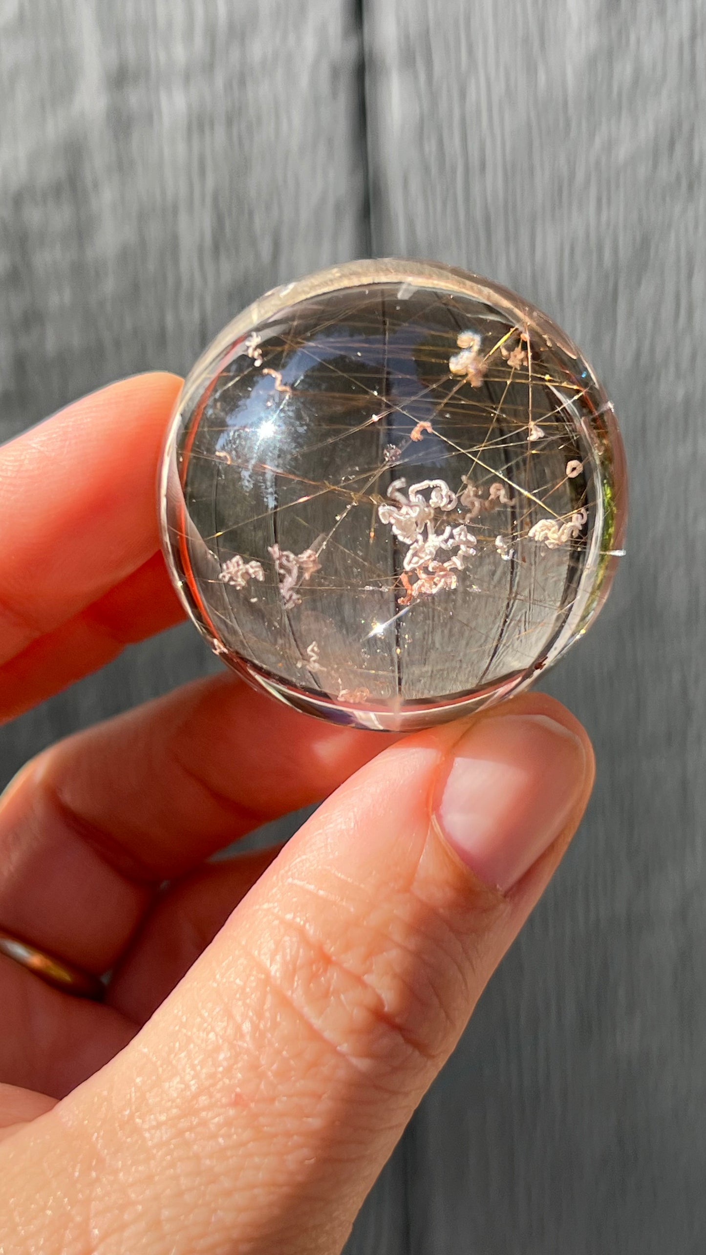 Gold Rutile Quartz Sphere with Unique Inclusions