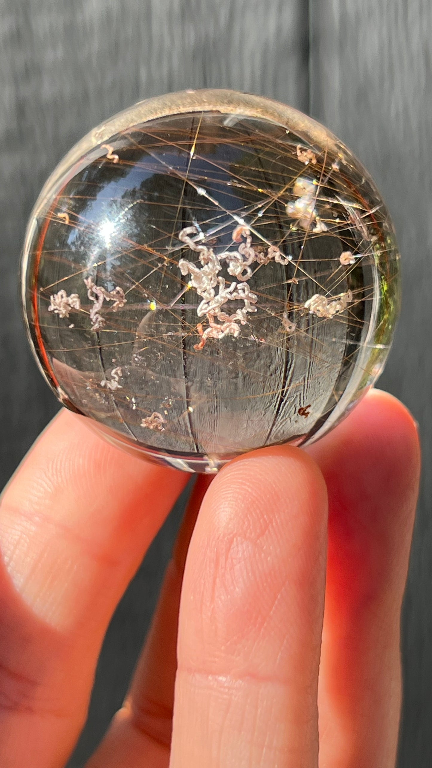 Gold Rutile Quartz Sphere with Unique Inclusions