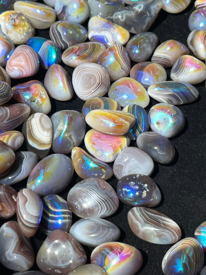 Angel Aura Botswana Agate Stone, Rainbow Chakra Magic