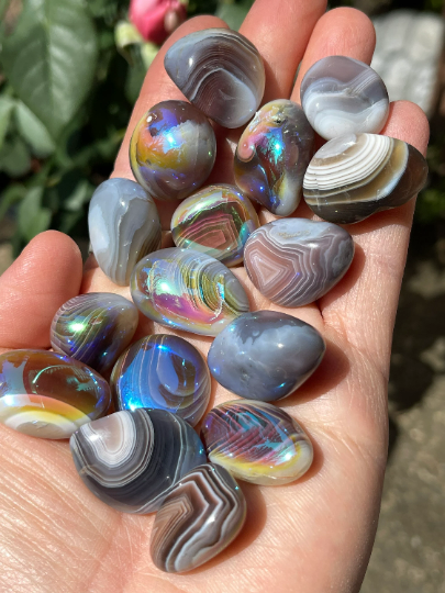 Angel Aura Botswana Agate Stone, Rainbow Chakra Magic