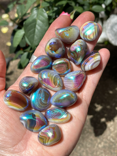 Angel Aura Botswana Agate Stone, Rainbow Chakra Magic