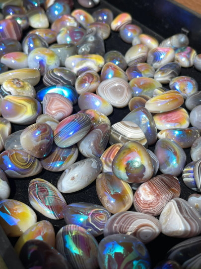 Angel Aura Botswana Agate Stone, Rainbow Chakra Magic