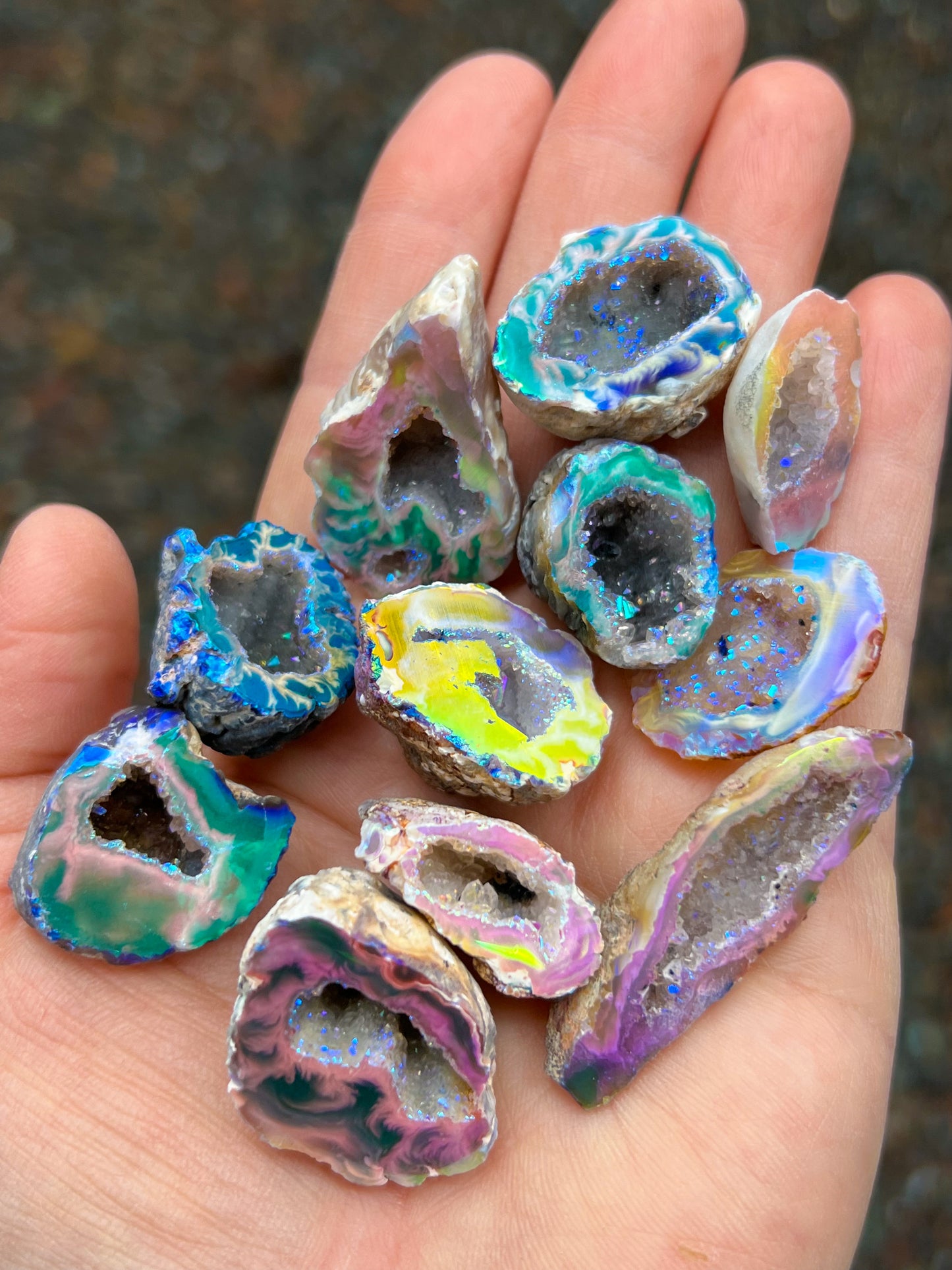 Angel Aura Oco Geode, Sparkly Aura Agates