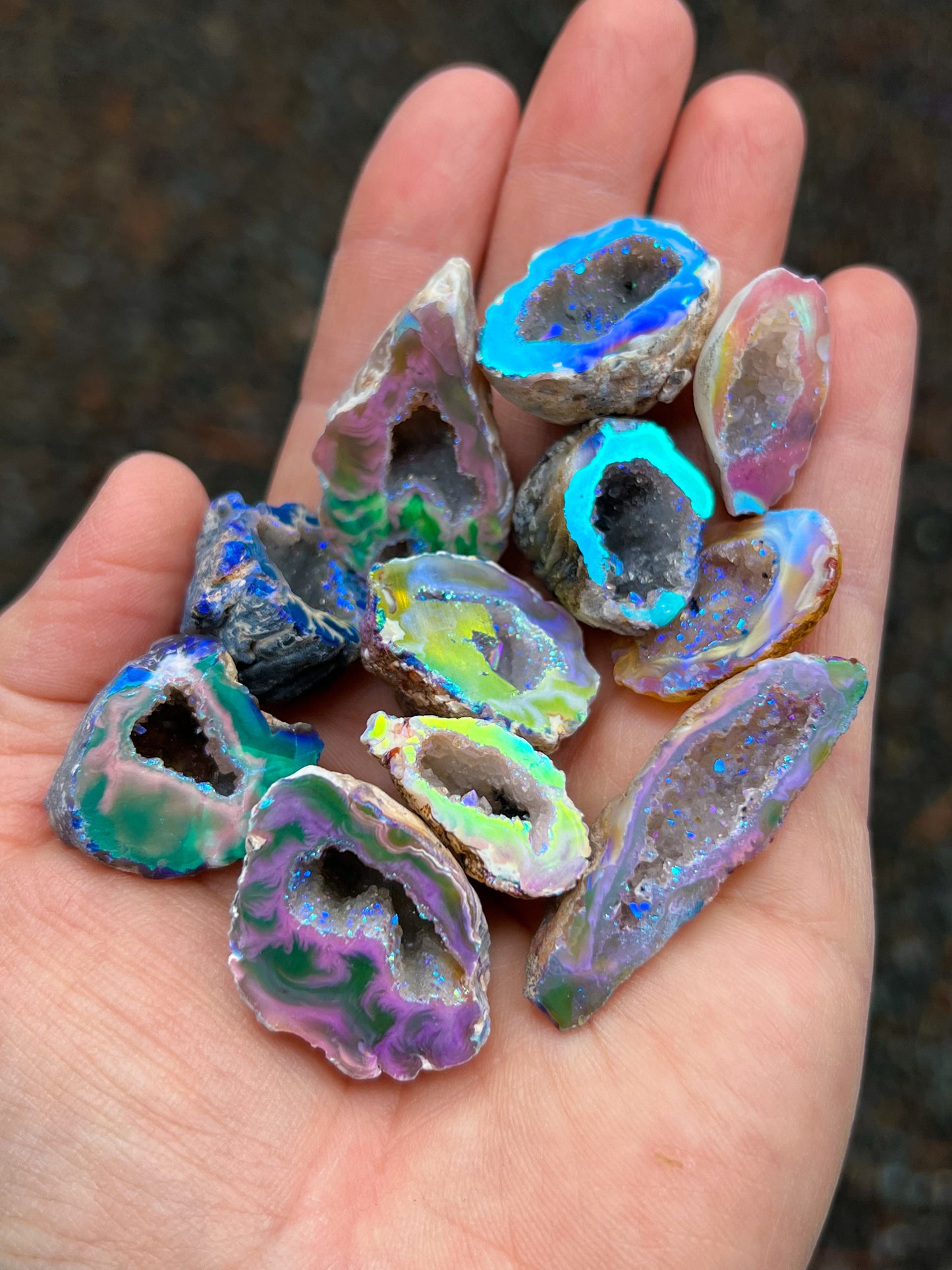 Angel Aura Oco Geode, Sparkly Aura Agates