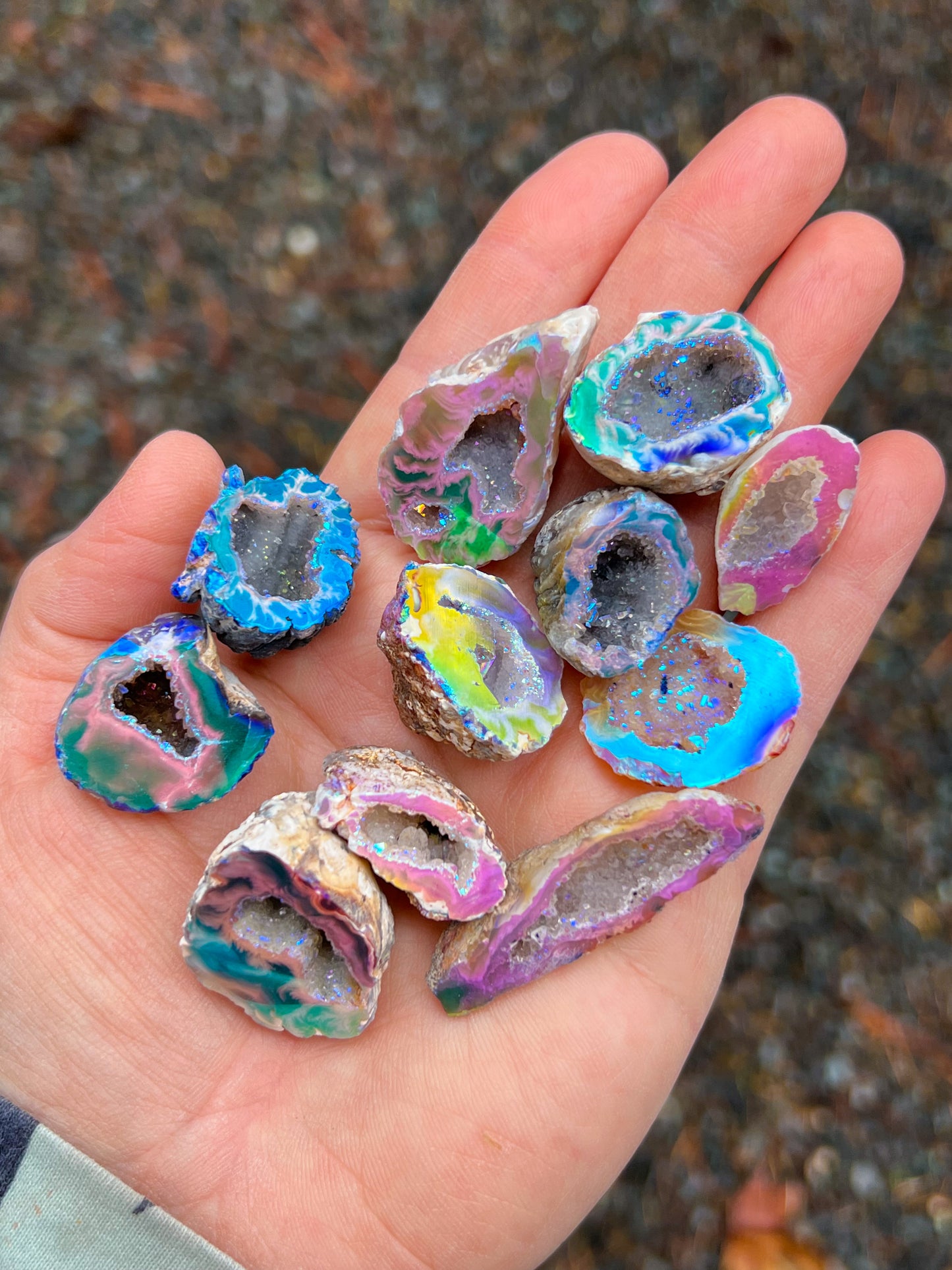 Angel Aura Oco Geode, Sparkly Aura Agates