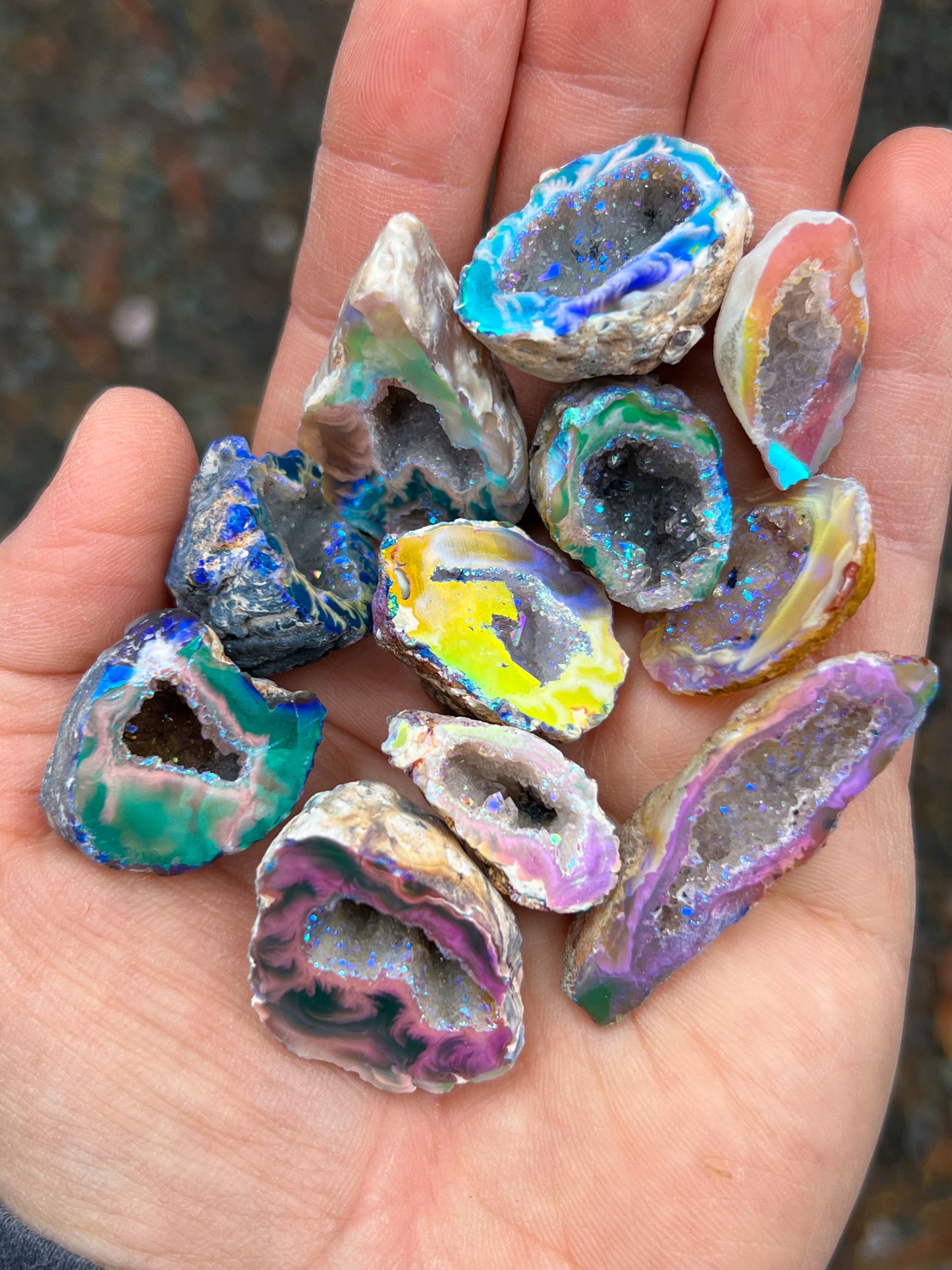 Angel Aura Oco Geode, Sparkly Aura Agates