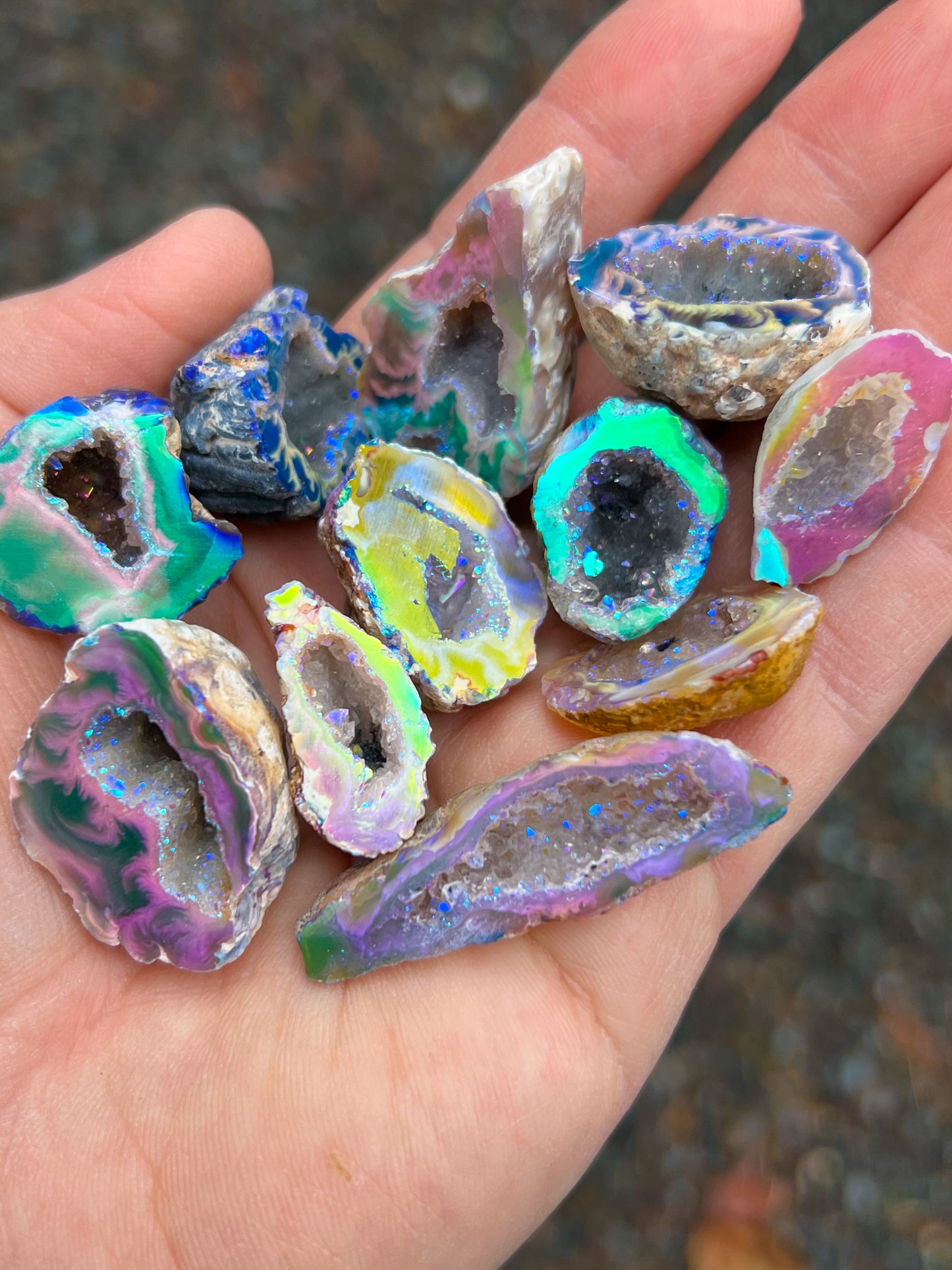 Angel Aura Oco Geode, Sparkly Aura Agates